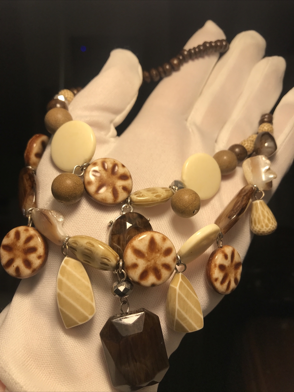 Bohemian Layered Beaded Necklace Pendant Ethnic Faux Wooden Retro Jewelry