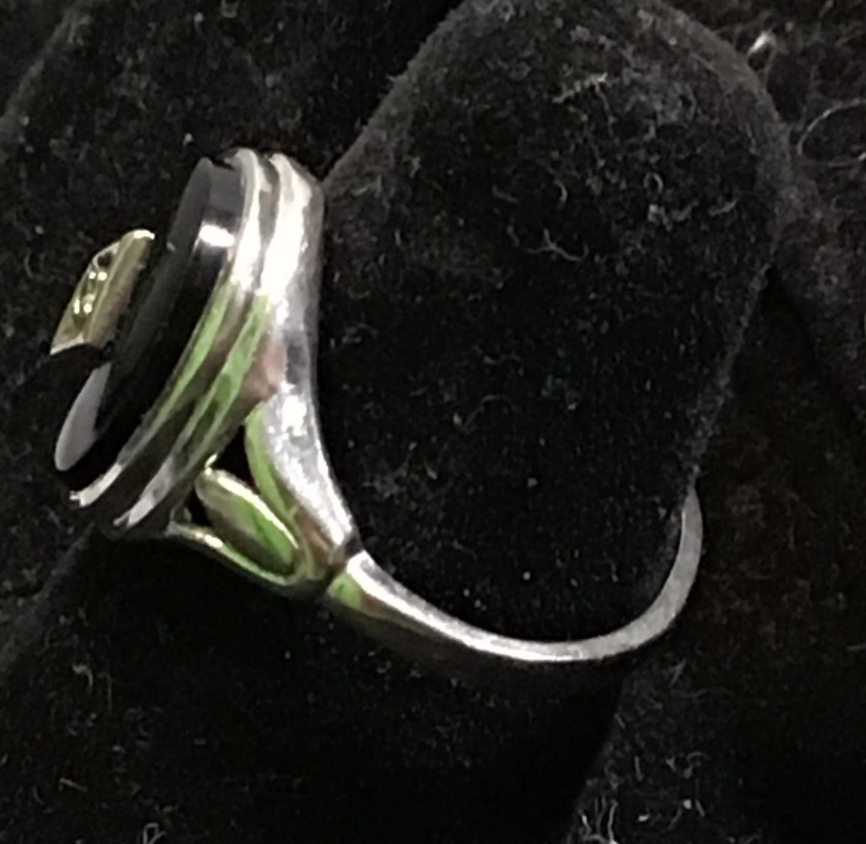 10k yellow White Gold size 5.25 ring mm x mm natural onyx diamond 2.48g antique