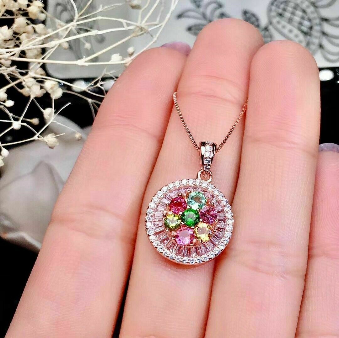 Simulated Sapphire & Diamond 2Ct 14k Rose Gold Plated Silver Pendant Necklace