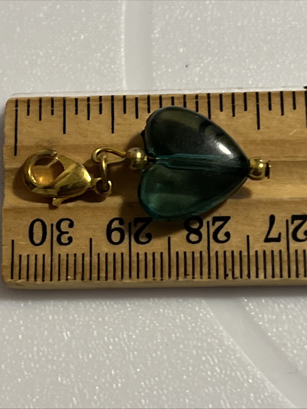 St Patricks Heart Clear Green Composite Charm Brass Lobster Clasp Gold Bead Used