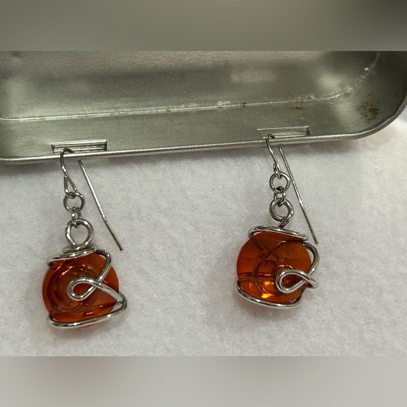 Elegant Silver and Orange Wire-Wrapped Earrings