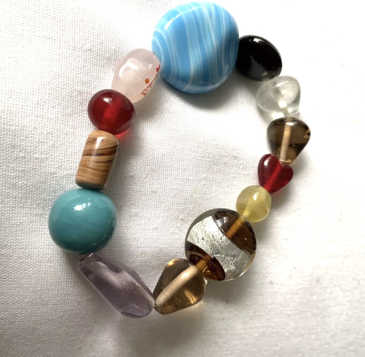 Natural Polished Stone Stretch Bracelet Multi Color And Size Stones
