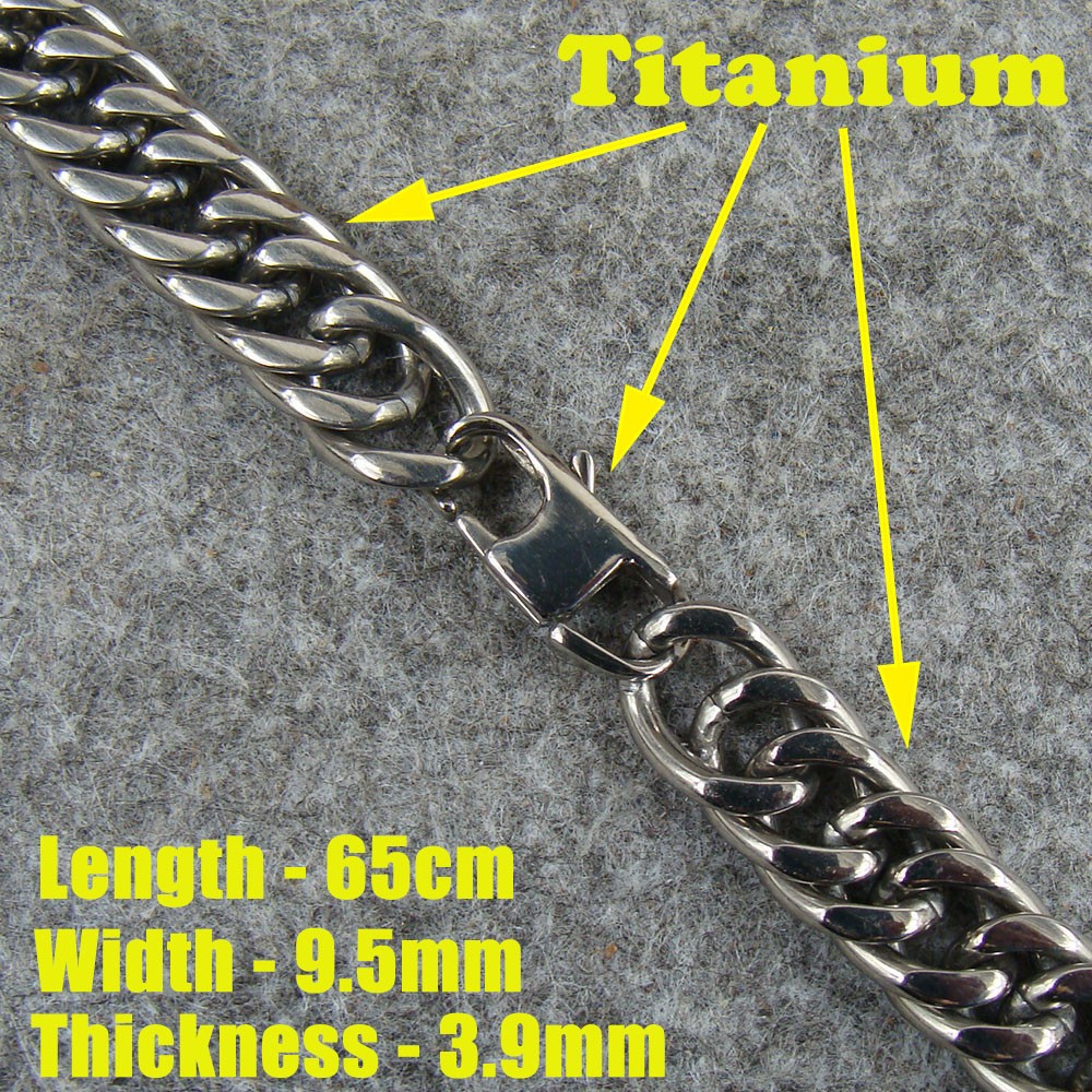 Pure Titanium 9.5mm Wide Curb Chain Anti-allergy Necklace, Length 25.59″ Ti192
