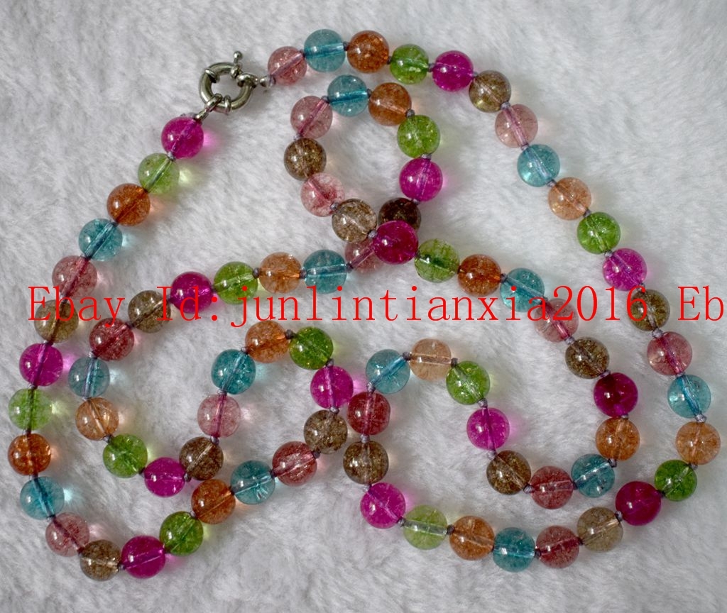 New 8mm 10mm 12mm Multicolor Tourmaline Gemstone Round Necklace Long 18-100” AA