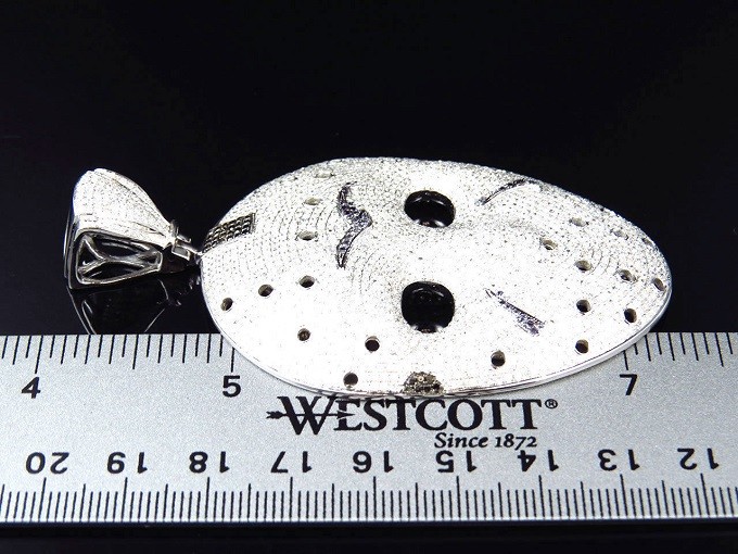 Big 35.50 Gm Solid 925 Silver Round CZ Friday13th Jason Mask Pendant 12.0Ct New*
