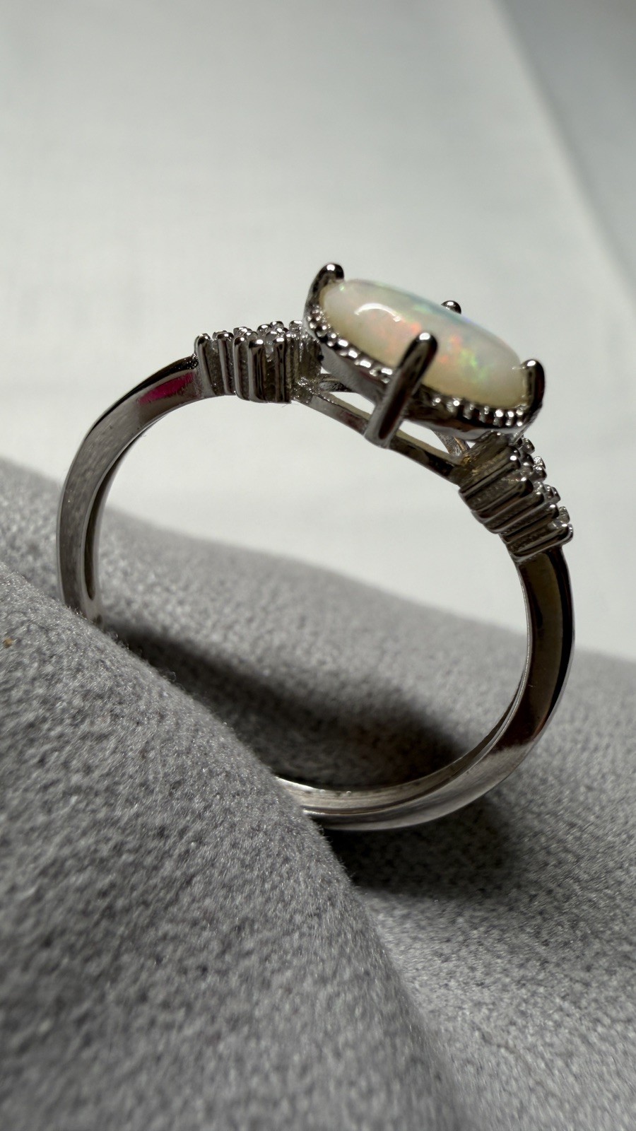 Solid Opal Ring Natural Rainbow Fire Silver Size Adjustable Everyday Lux #0165