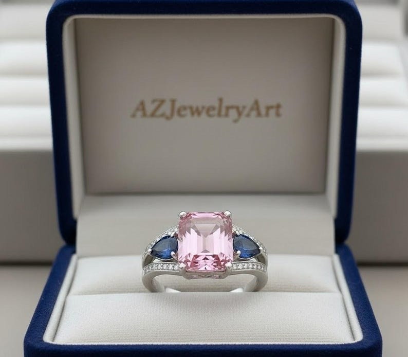 Pink and Blue Sapphire ring 925 Sterling Silver Women’s Engagement Ring.