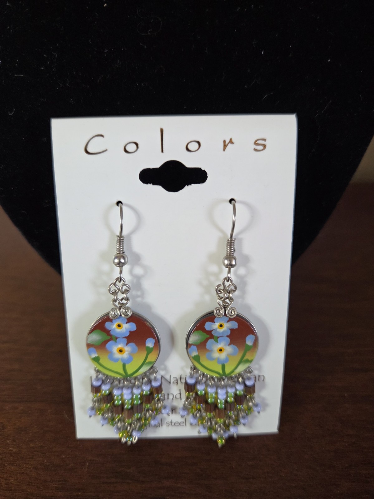 NEW “Colors” Hand Painted Artisans Dangle Earrings Flowers French Hook Style