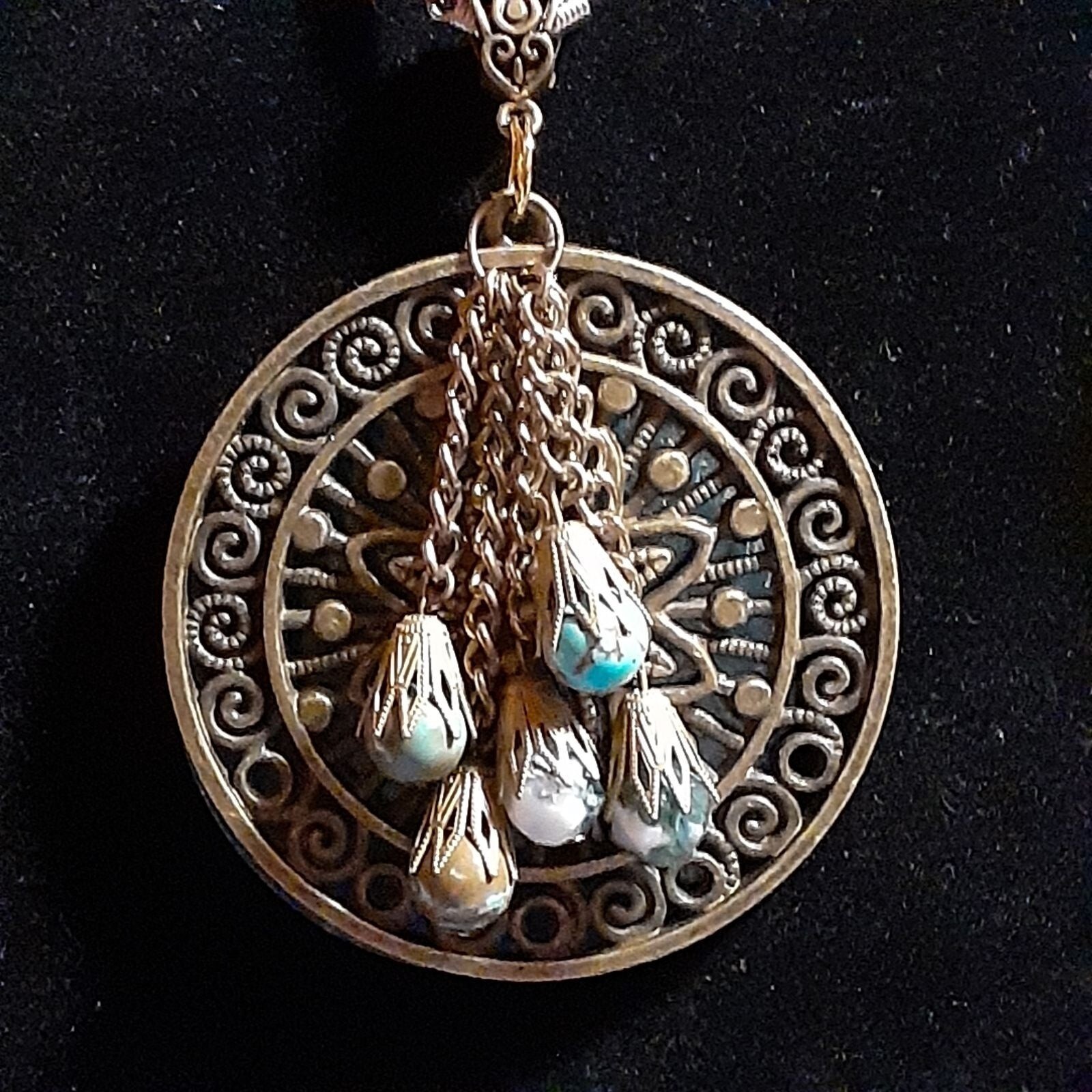 Handmade Bronzetone Medallion Charm Necklace 26″