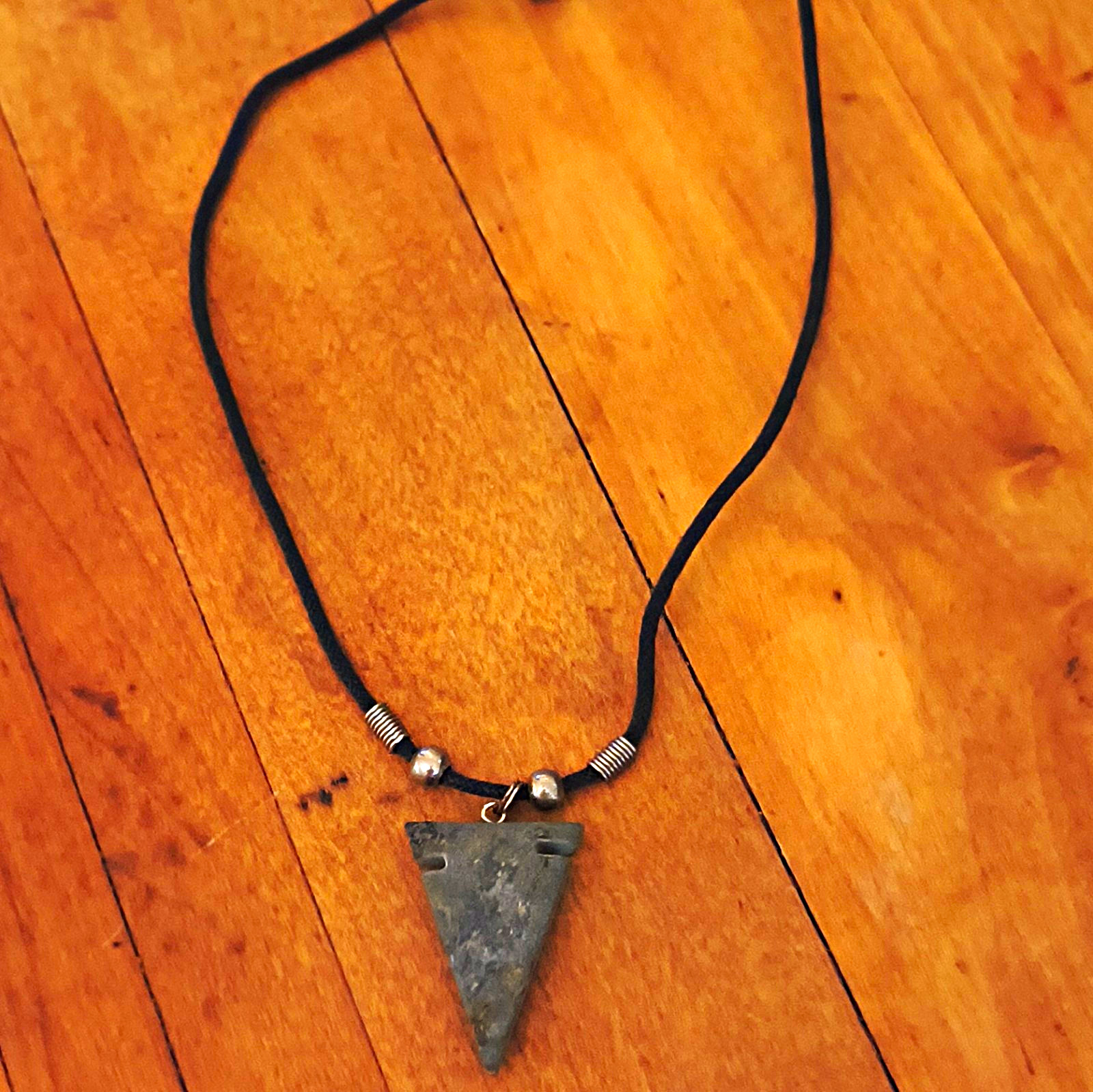 Silver Tone Triangle Pendant Necklace Black Cord Chain Lobster Clasp No Stone