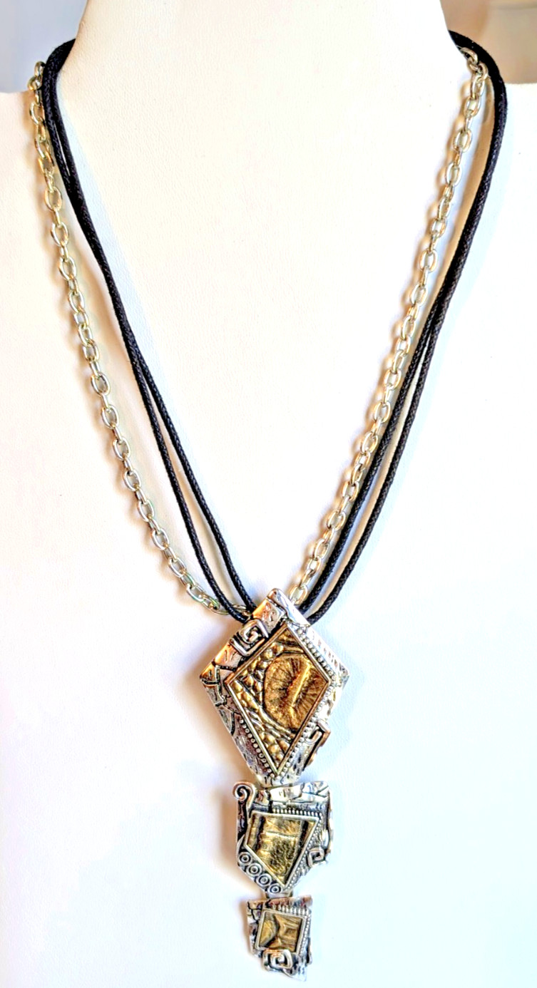 Premier Designs Silver Plated Chain 2 Corded Mixed Metal Pendant Boho Necklace