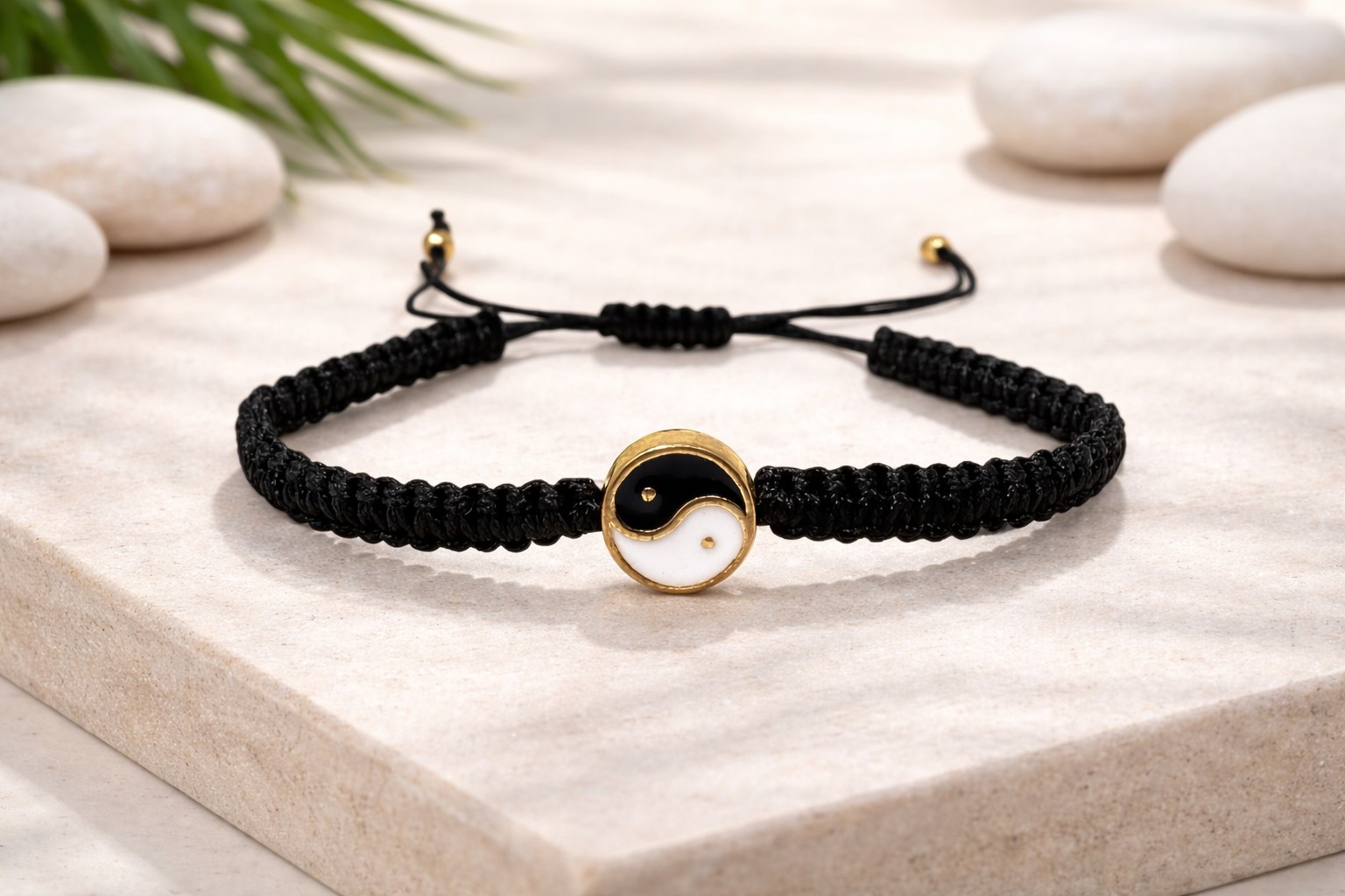 Yin Yang Bracelet Adjustable Black Braided Feng Shui Charm Unisex 5-10in