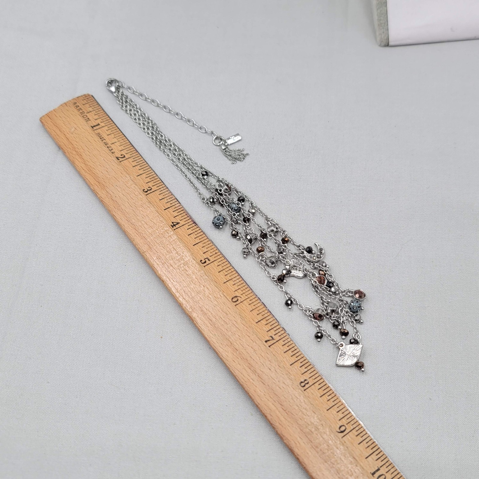 You and I Charm Bead Necklace Doible Chain Silver tone 16″-19″