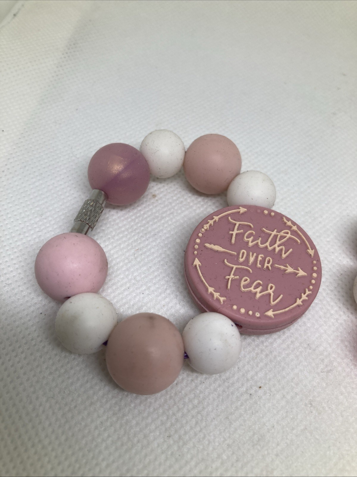 Lot Of 2 Large Beaded White Pink Baby & Adult Christian Bracelets