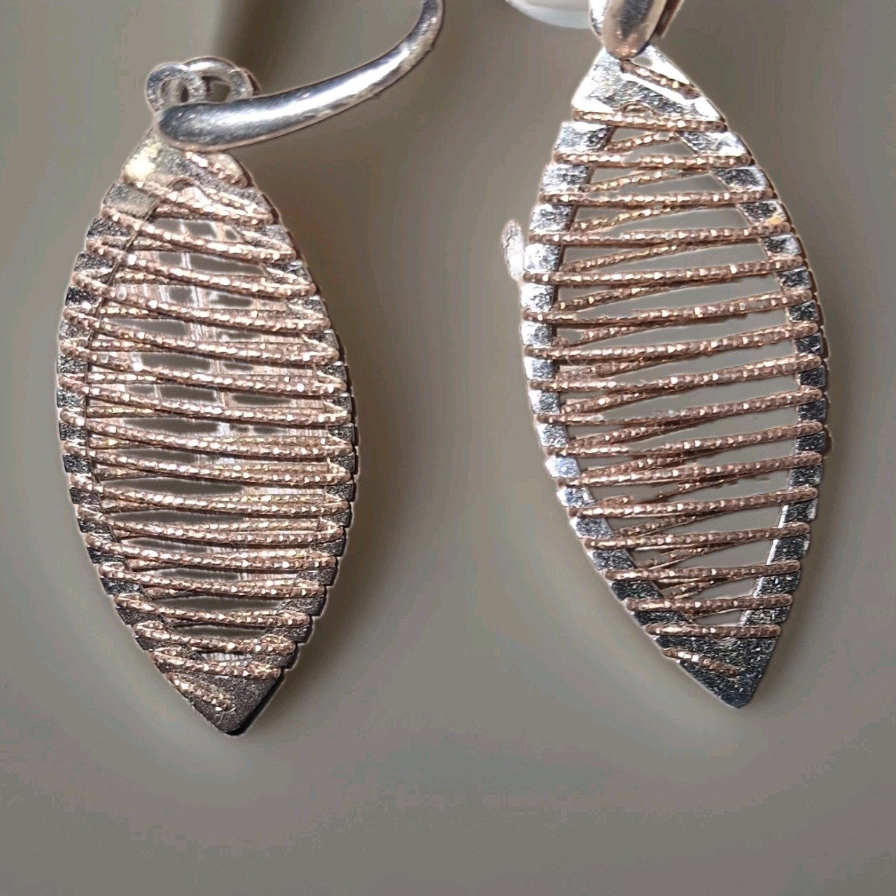 Silver Tone Leaf Dangle Earrings Openwork Marquise Fishhook Lightweight