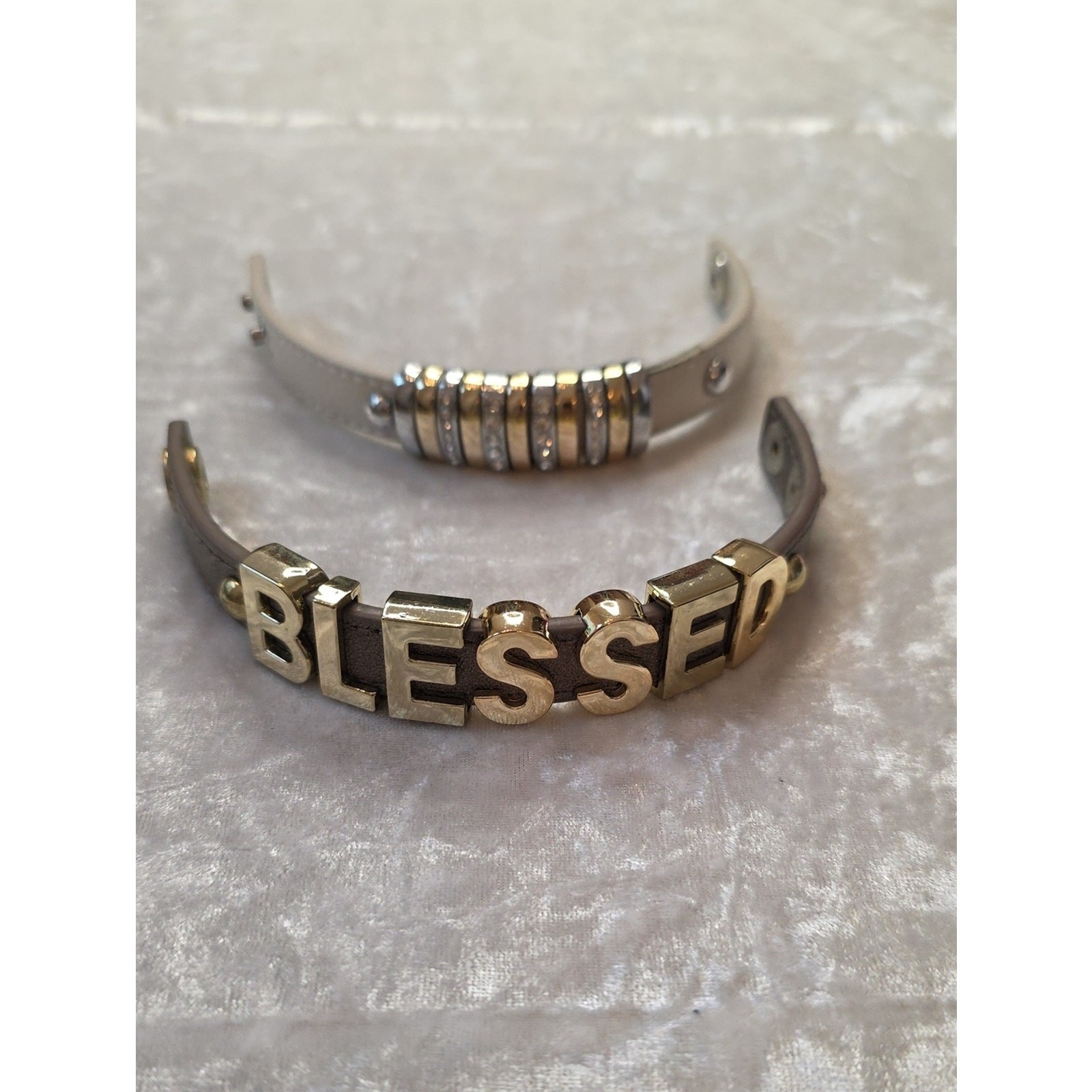 Blessed Gold Tone Letter & Two Tone Faux Leather Bracelets
