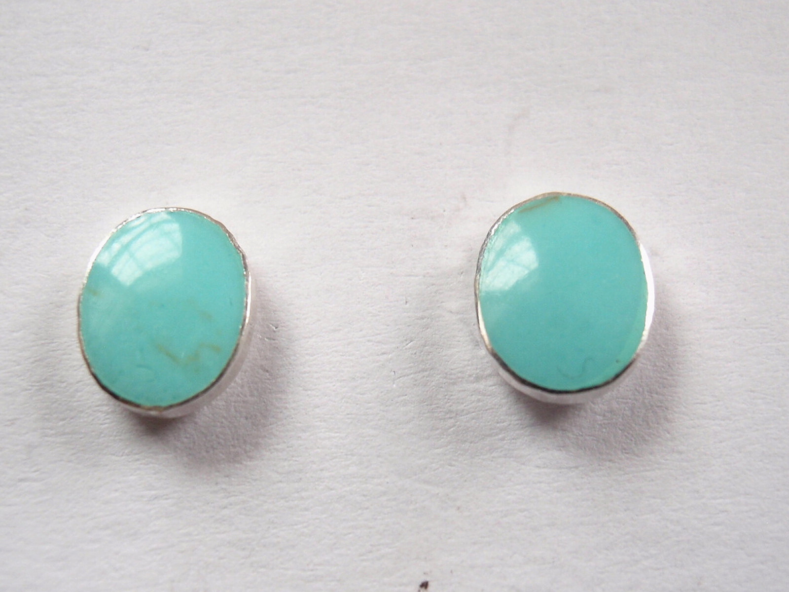 Simulated Turquoise Oval 925 Sterling Silver Stud Earrings Blue Green