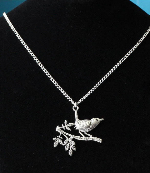 largeTREE BRANCH BIRD Pendant 925 Sterling Silver 18″ Necklace Women Mom Gift