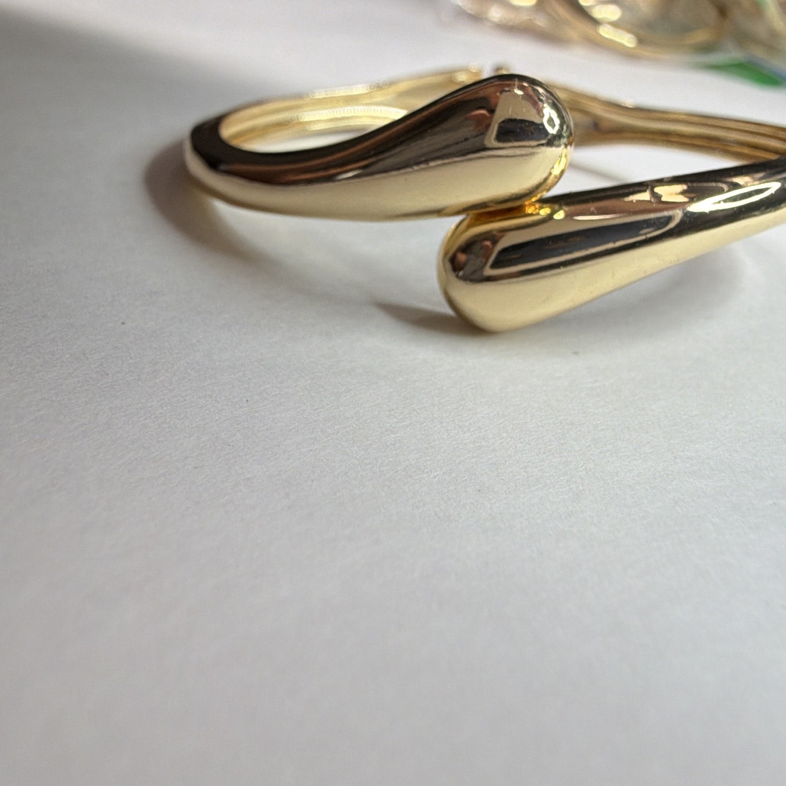 Gold Tone Asymmetrical Bangle Bracelet, Push Lock Closure, No Stone