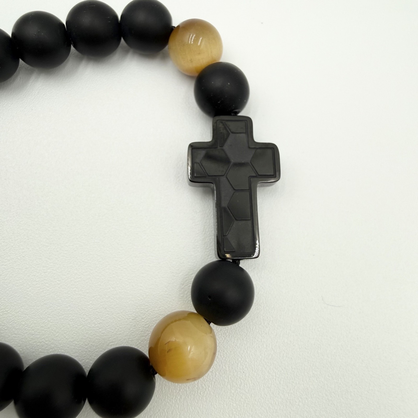 AliSSL Soccer Bracelet for Players Men’s Tiger Eye Black Onyx Cross Sports Motif