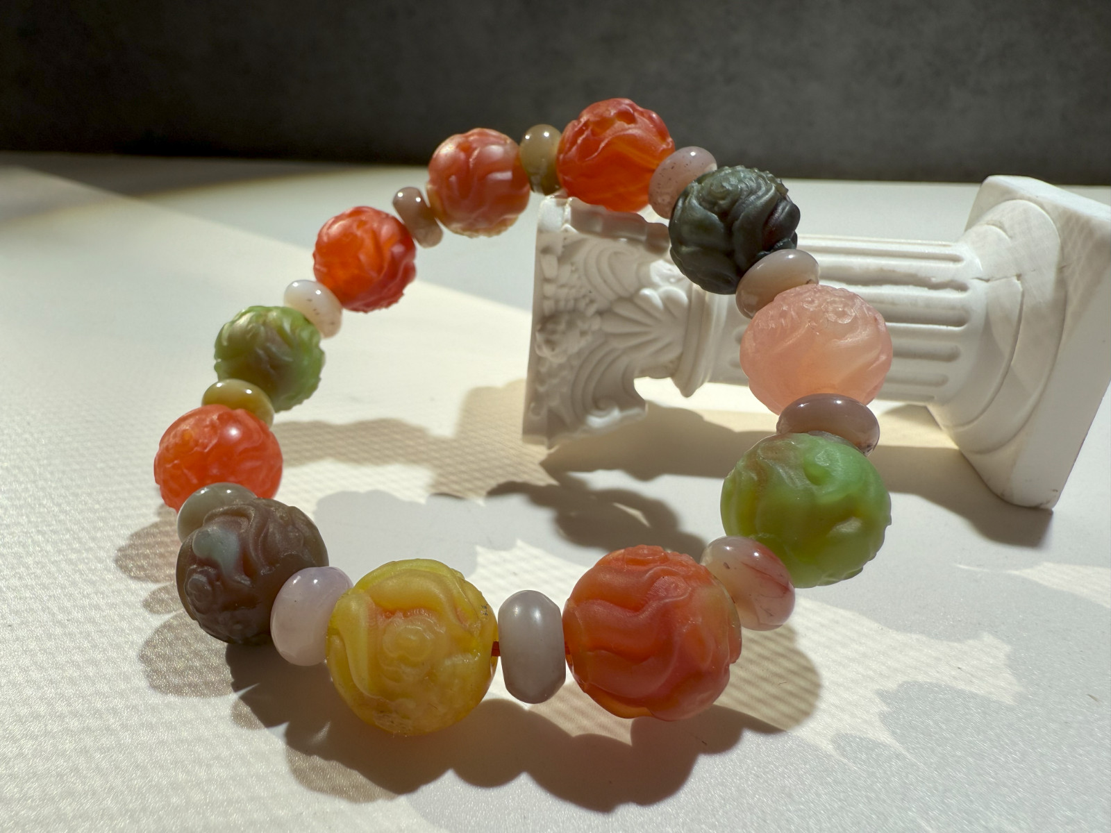 13.5mm+ Colorful Skinned Yanyuan Agate Nine-Tail Fox Beaded Bracelet｜多彩盐源手串