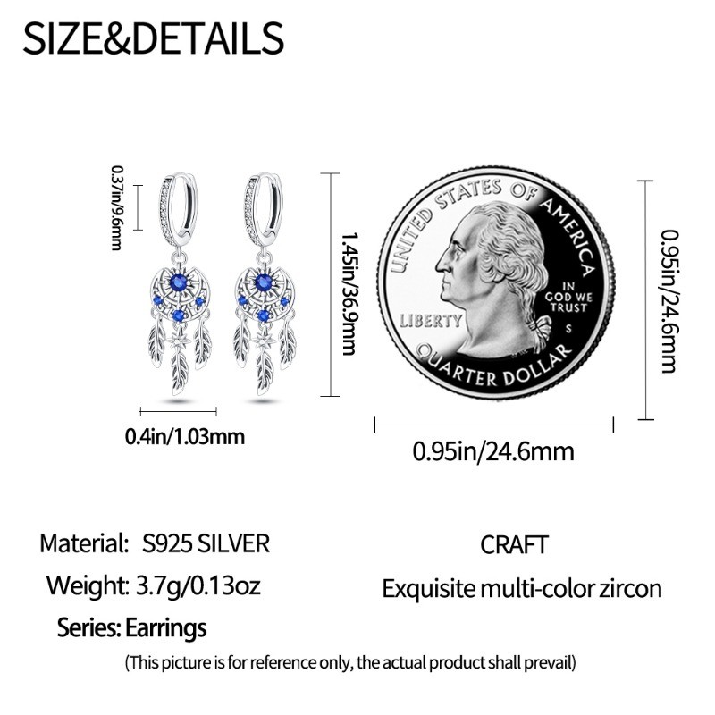 PANDACH 925 Sterling Silver Dreamcatcher Drop Earrings For Women Jewelry Gifts