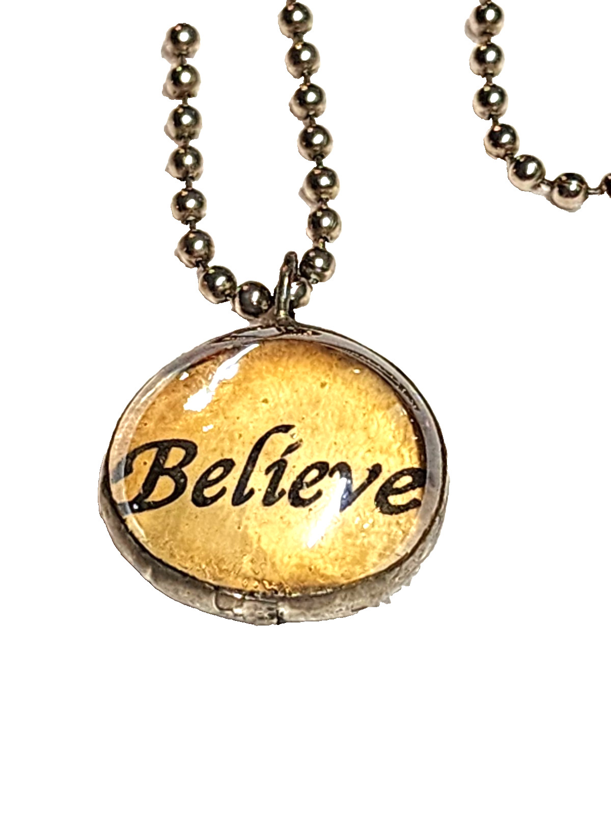 Vintage Believe Necklace Letter Printed Glass Dome Round Pendant Artisan 20″