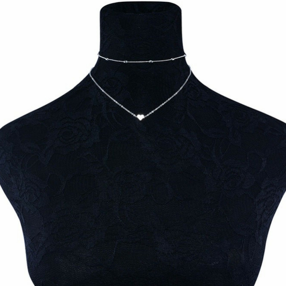 Jewelry Pendant 925 Silver Gold Heart Choker Chunky Chain Bib Necklace Women GF