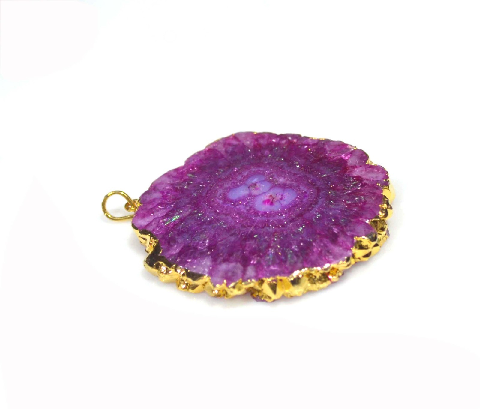 193Cts. Golden Electroplated Pink Crystal Druzy Pendant Agate Gems Jewelry-A823