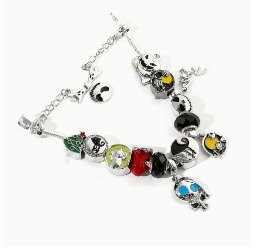 👻Nightmare Before Christmas Charm Bracelet 9″ 12 Charms Silver Zinc Alloy Clasp