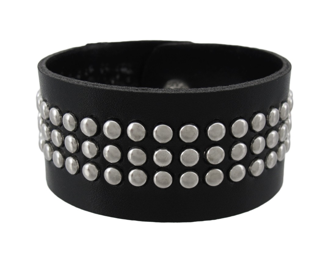 Zeckos Black Vinyl Wristband with Small Chrome Studs