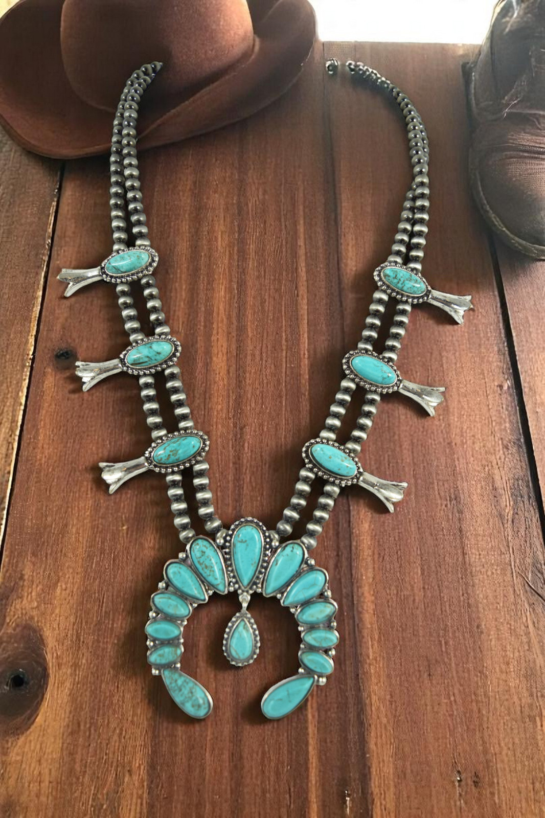 Western Squash Blossom Naja Pendant Necklace Cat Eye Beads – summer boho Jewelry