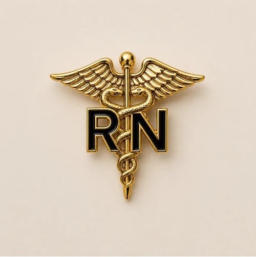 RN Caduceus Lapel Pin Gold Tone Black Enamel | Registered Nurse Gift Pin