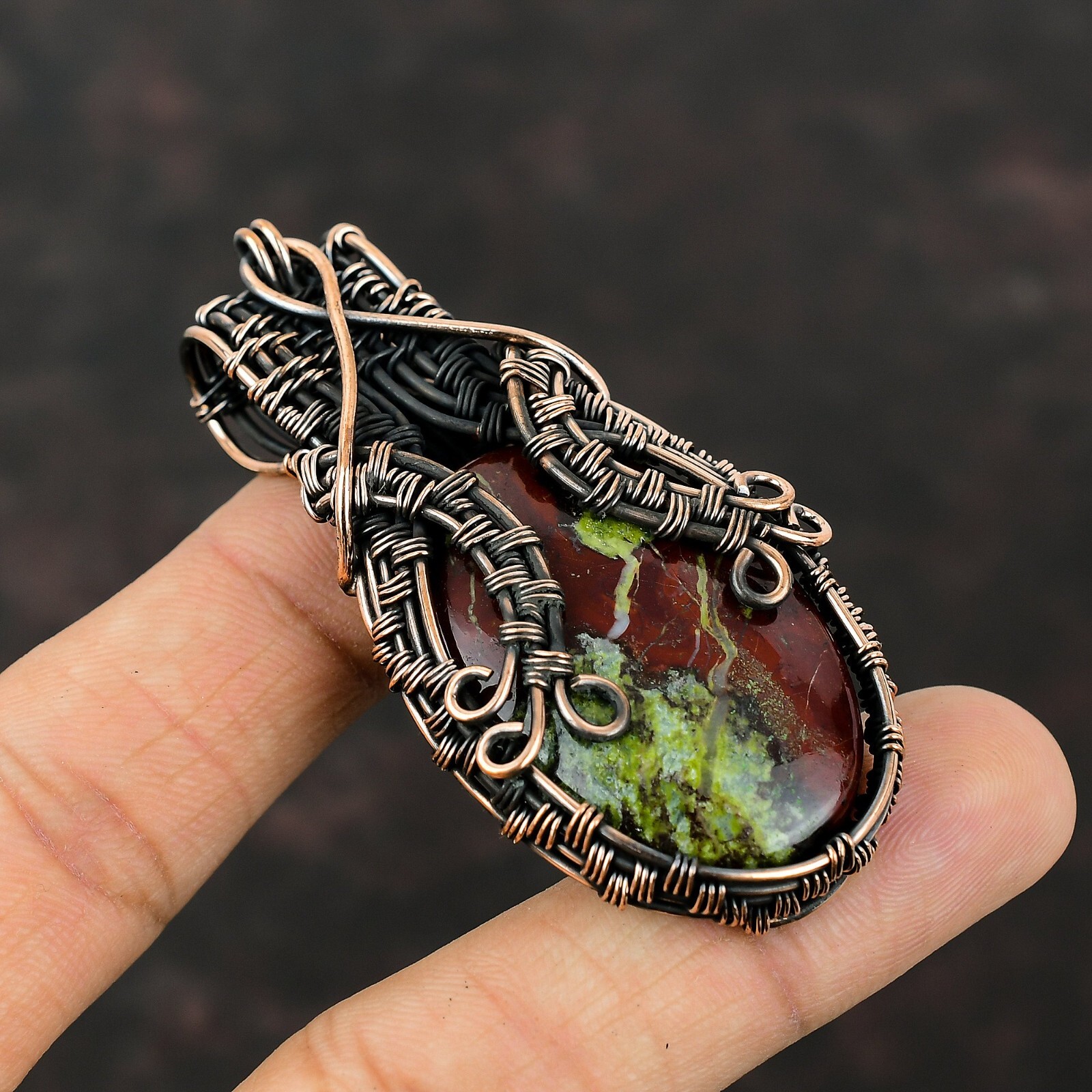 Dragon Bloodstone Copper Gift For Mum Wire Wrapped Pendant 2.76″