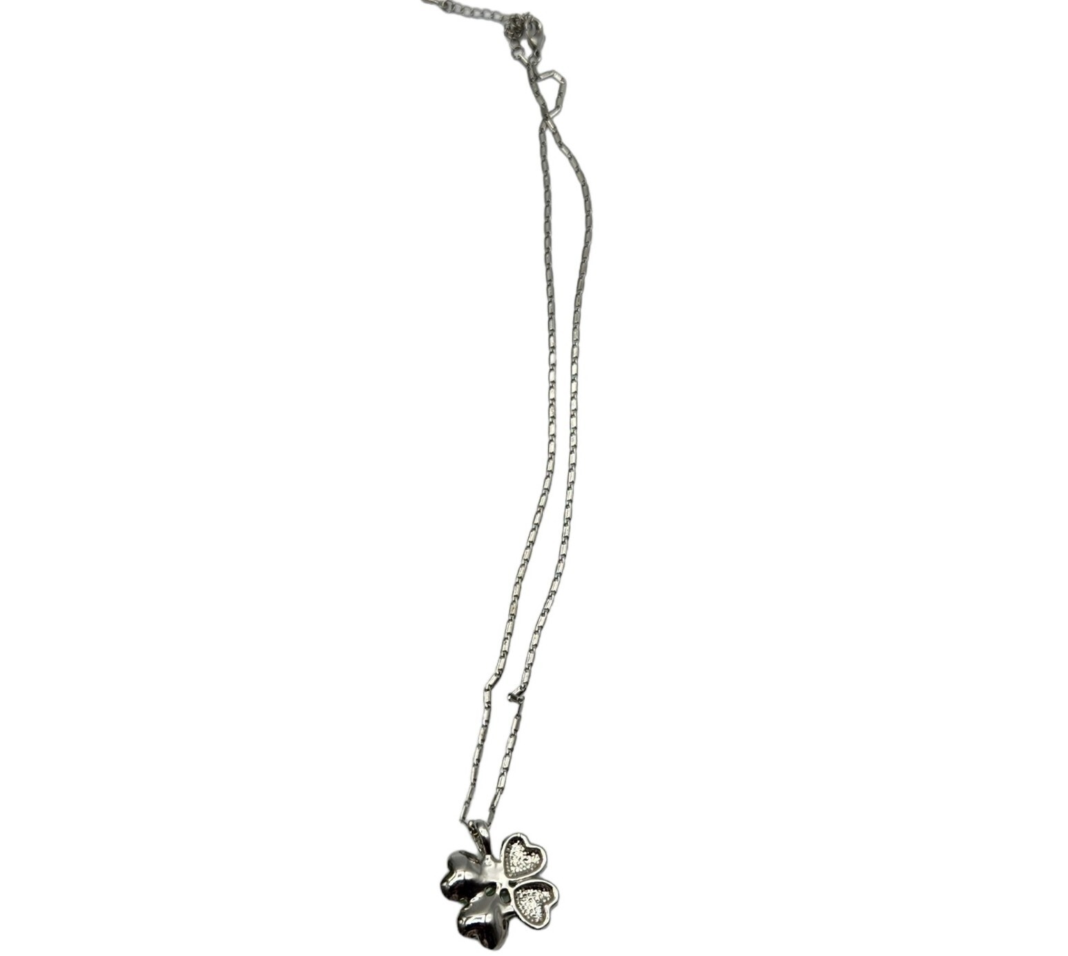 Four Leaf Clover Heart Pendant With Lime Green Crystal Necklace St. Patty’s Day
