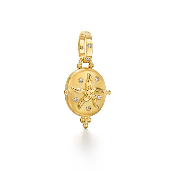 Temple St. Clair 18K Gold Diamond Sea Star Locket Necklace 18″ Oval Chain
