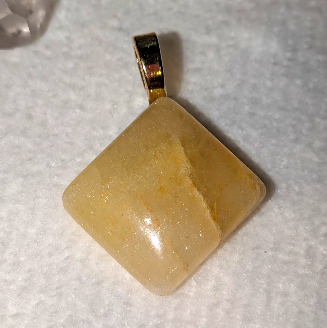 Square Beige Stone Charm Pendant 1 Gemstone w/ Metal Bail Square Pendant