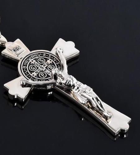 LARGE 3″ ITALIAN CROSS JESUS pendant SILVER 3 MM STRONG 22″ chain necklace men