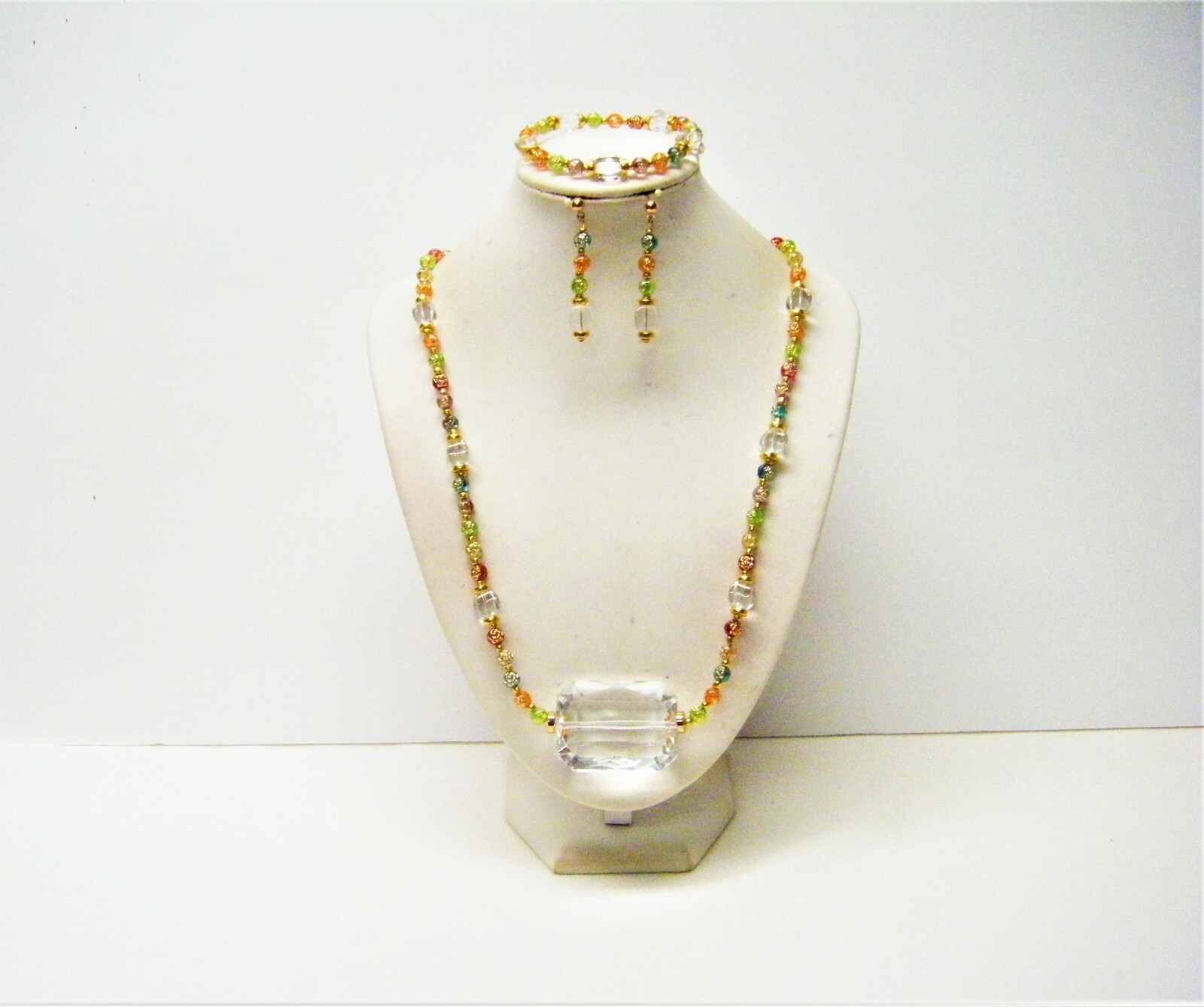 Multiple Color Resin w/Gold Etching w/Emerald Cut Acrylic Center Bead N/B/E