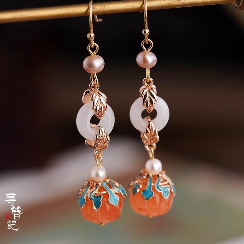 New Chinese Style Qipao Earrings Ethnic Orange Jewelry for Women