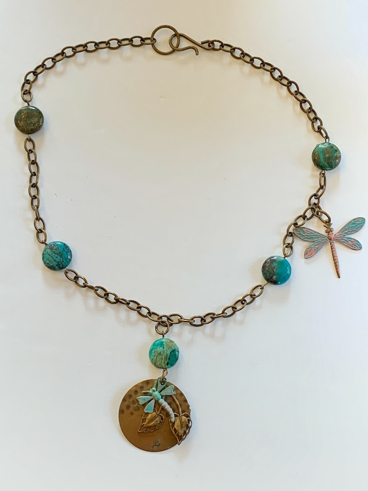 Brass Plated Dragonfly Patina NECKLACE 19 inches (48cm) Estate