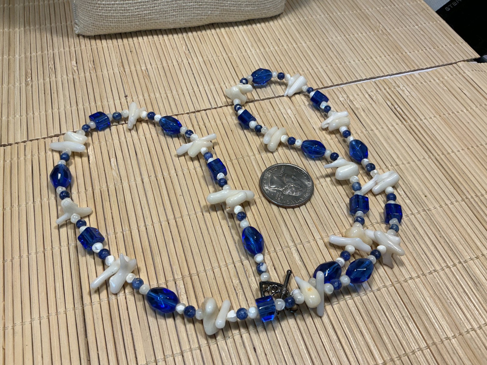 Fashion Necklace Faceted Blue Glass White Branch Coral Beaded Strand Lot 103D