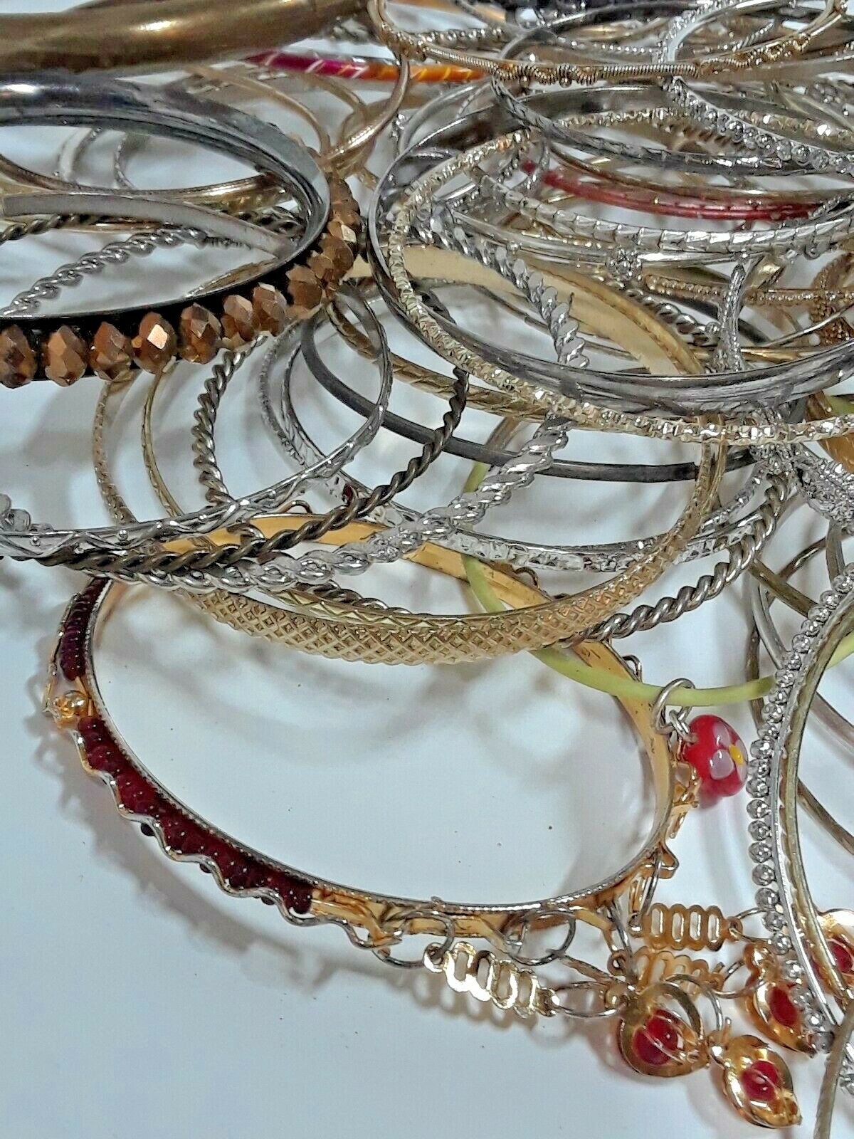 Bangle Bracelets. goldtone, silvertone, enamel, stones. Large lot. Adult size