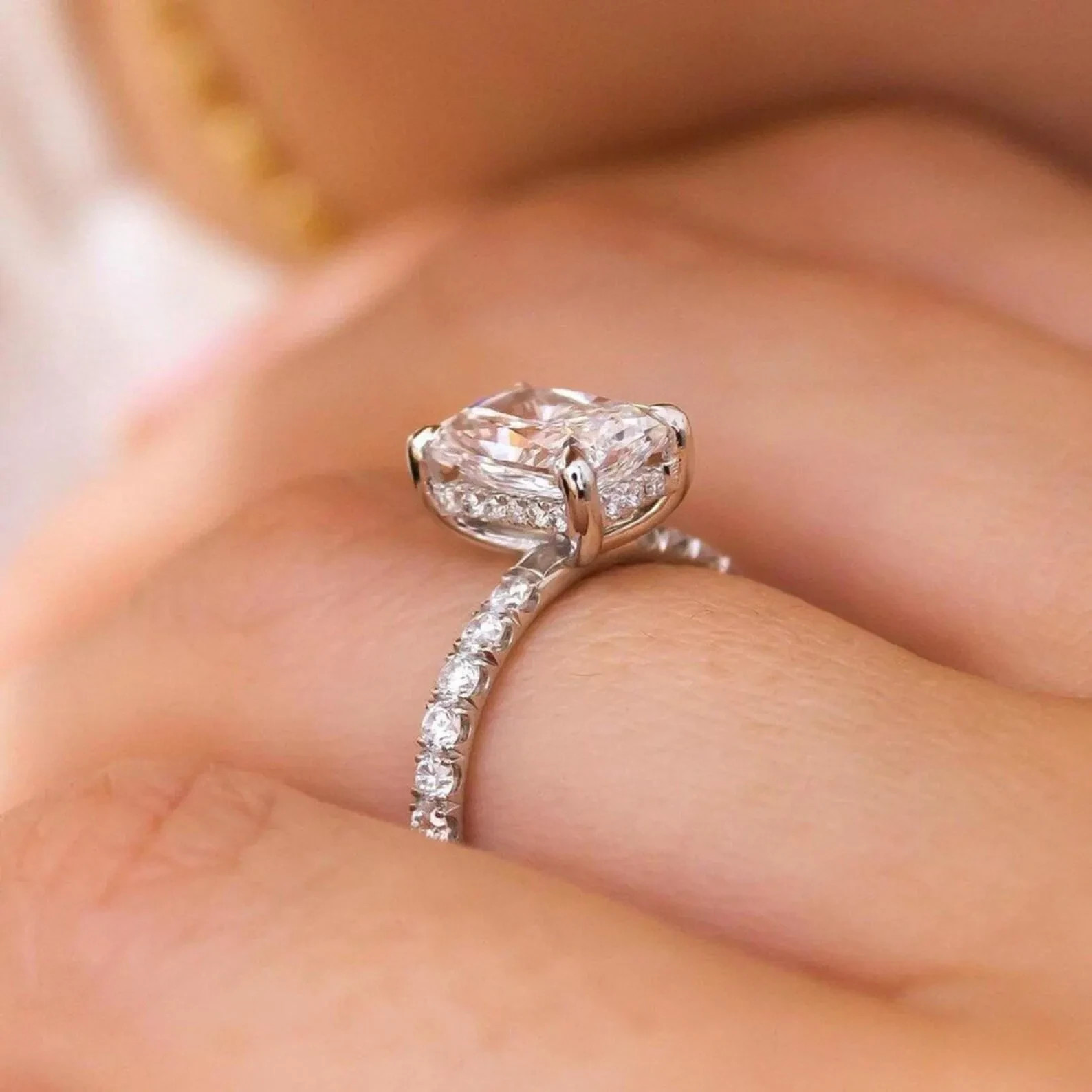 2CT Radiant Cut Moissanite Hidden Halo Engagement Ring, Anniversary Gift For Her
