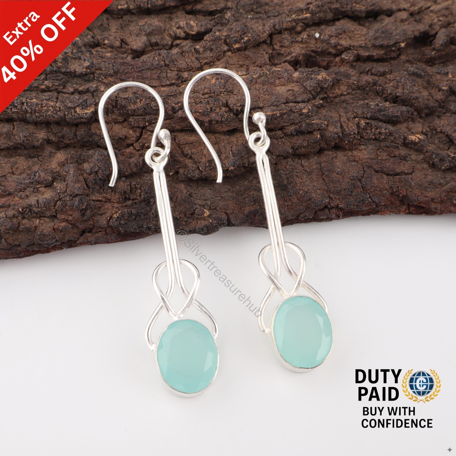 Aqua Chalcedony Gemstone 925 Sterling Silver Dangle Drop Channel Set Earrings