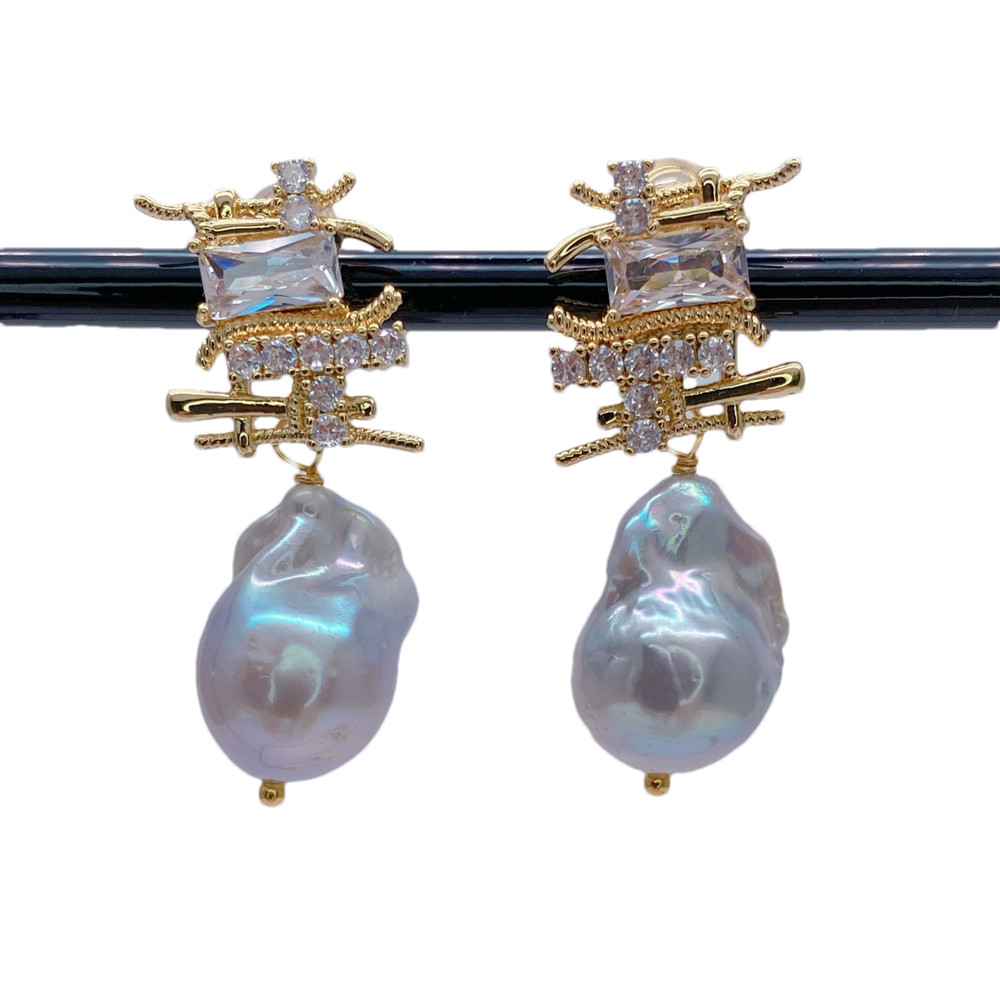 Real Gray Nucleated Baroque Pearl Drop Stud Woman Earrings Gifts