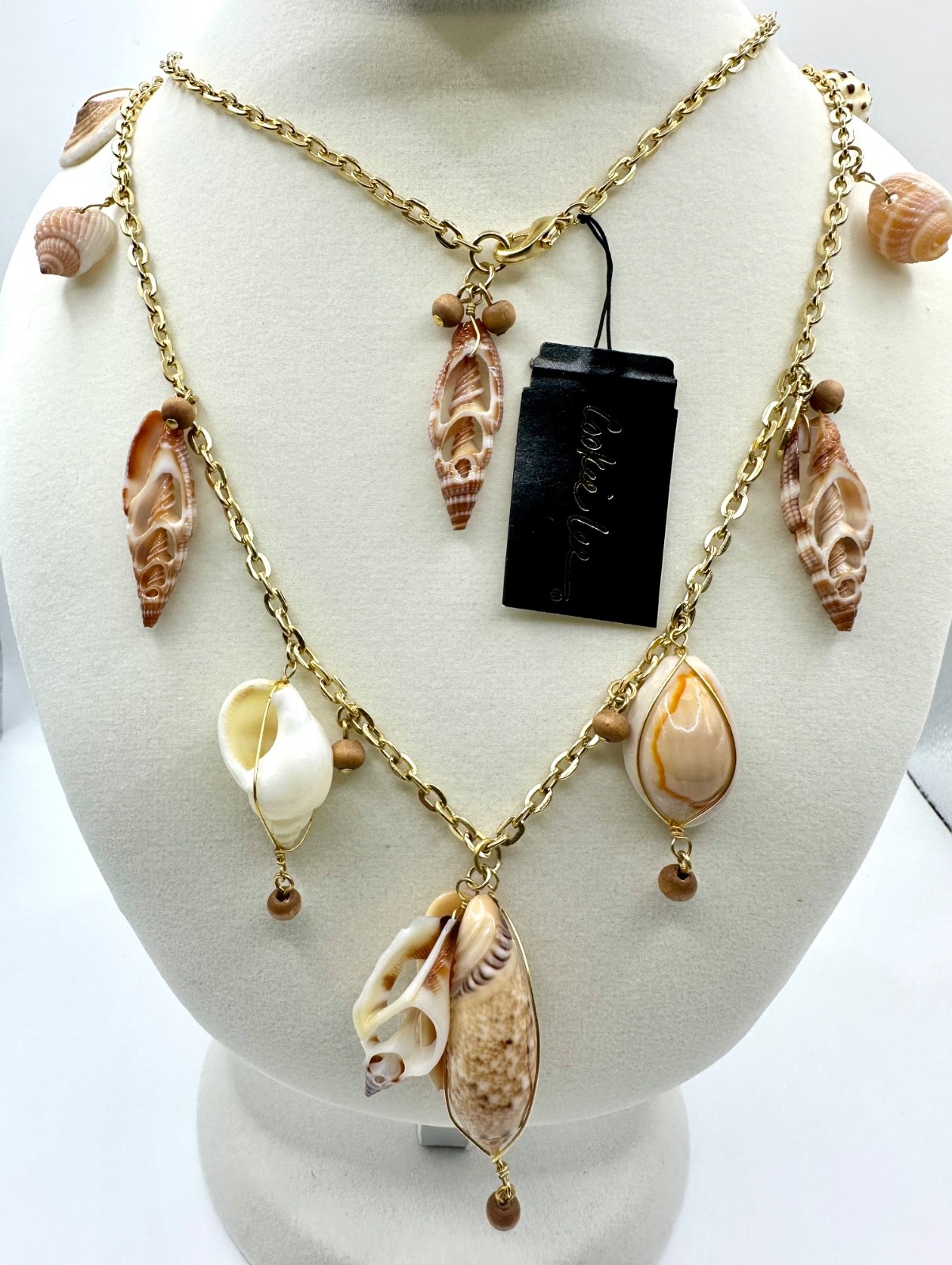 🐚 Cookie Lee Genuine Shell Convertible Long Necklace Gold Tone 41″ NWT #82237