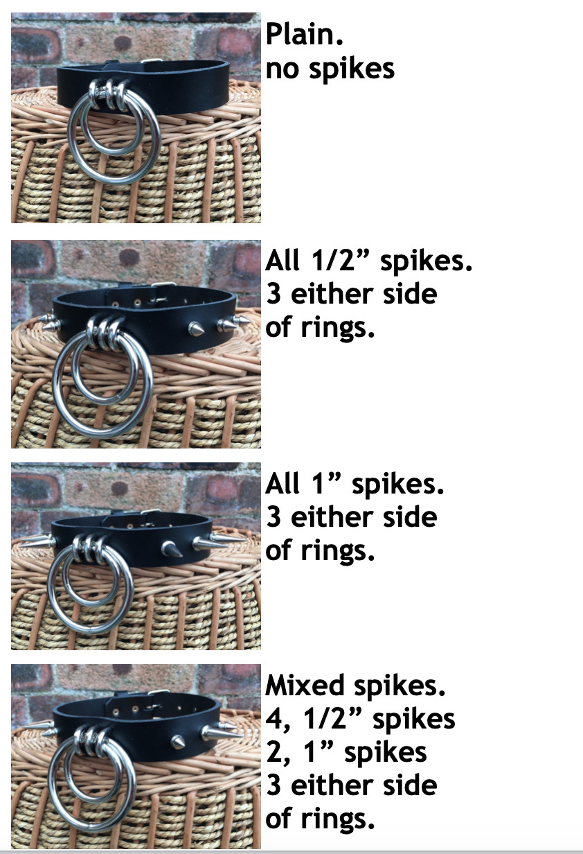 Real Leather Double O-Ring Choker Spiked or no Spikes Necklace Choice of Colours