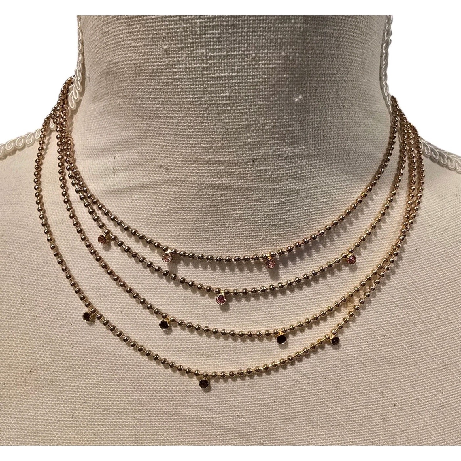 Necklace Minimalist Choker Pink Purple Rhinestones New York & Co SKU 2153