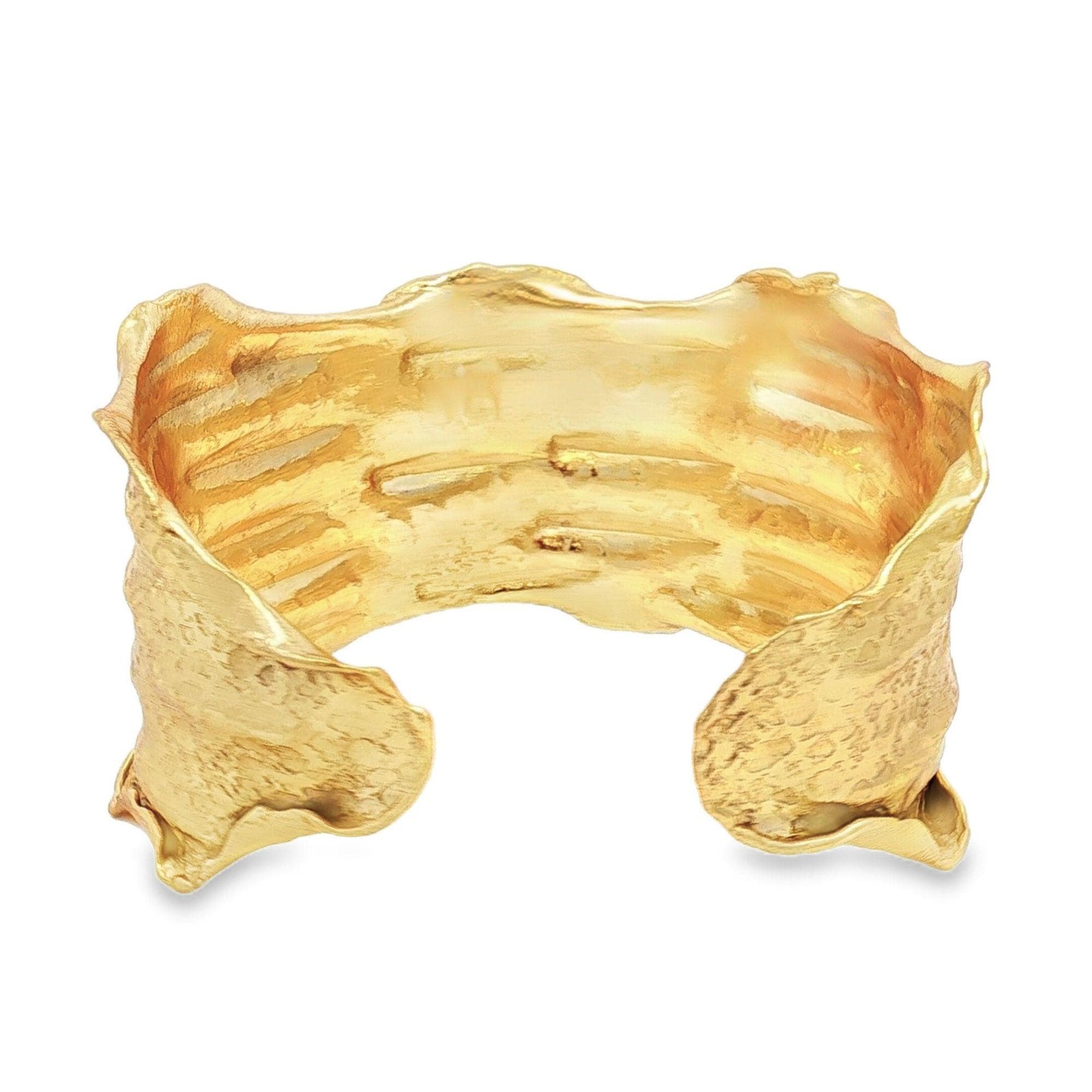 24K Gold Overlay Cuff Copper Base Torn Edge Crinkled Design Statement